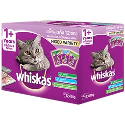 WHISKAS® Pouch Multipack Adult 1+ Mixed Flavour (Ocean Fish, Tuna, Tuna & WhiteFish) Cat Food image
