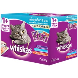 WHISKAS® Pouch Multipack Adult 1+ Mixed Flavour (Mackerel, Ocean Fish & Mackerel & Salmon) Cat Food image