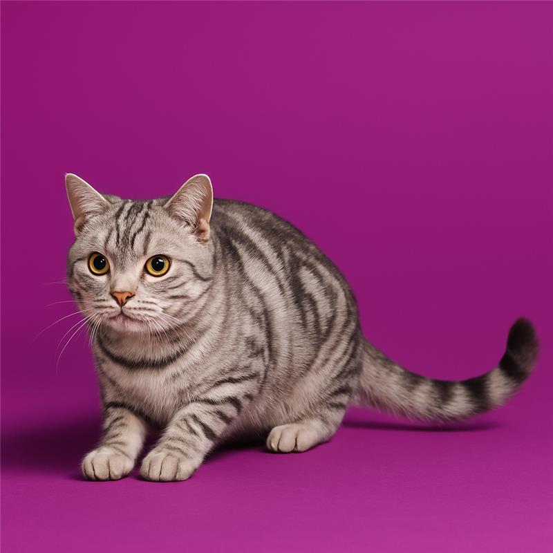 Adult silver tabby cat with a focused expression swishing its tail to the side