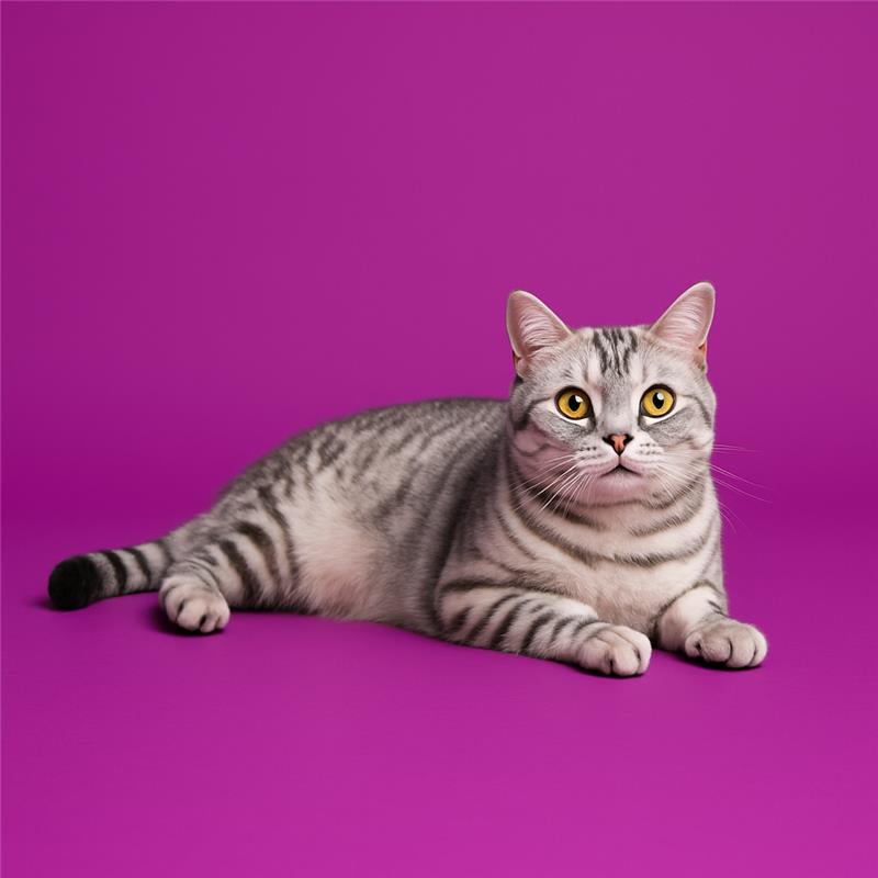 Adult silver tabby cat lying down thumping its tail on the ground